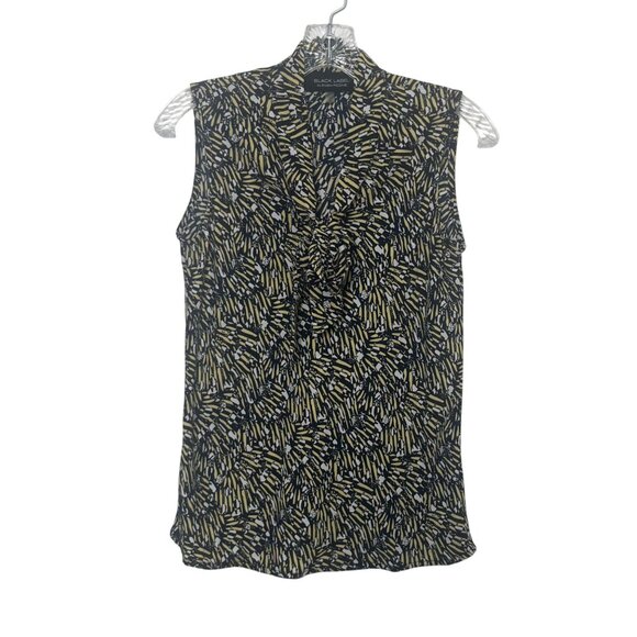 Evan Picone Black Label Sleeveless Patterned Blouse Womens XS Blue Yellow New - Picture 1 of 8